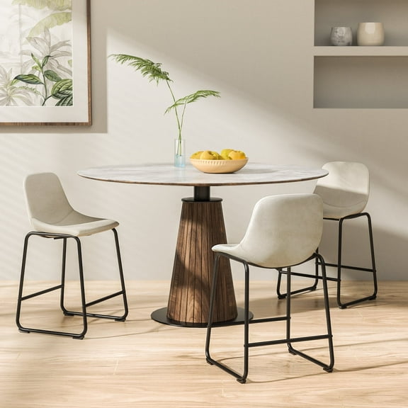 24 inch Tech Cloth Counter Height Bar Stools with Back in Beige, Set of 2