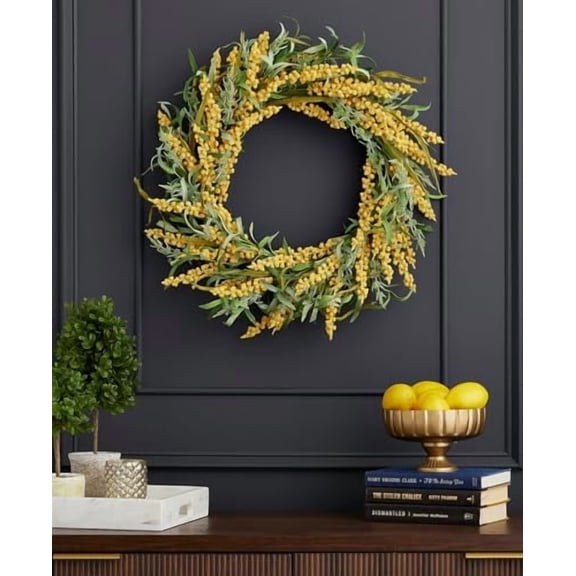 24 inch Tillie Pokeberry Yellow Wreath, Spring Summer Home Dcor, Artificial Floral Indoor Decoration, Front Door Display - by$$Home Decor, Kitchen, & Other