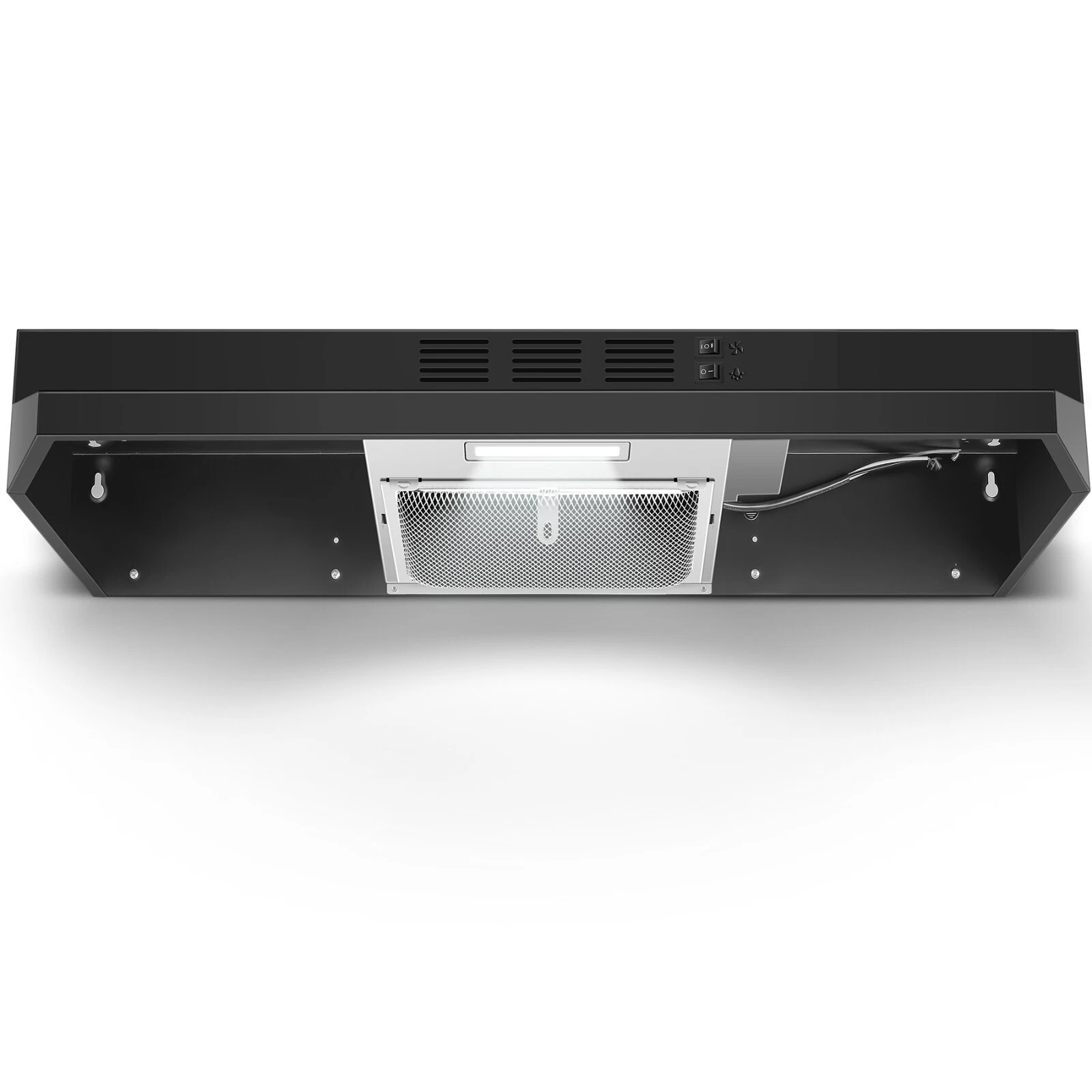 24 inch Under Cabinet Range Hood 2-Speed 280CFM Kitchen Vent Aluminum Grease Filter Effective LED Light Black Stainless Steel