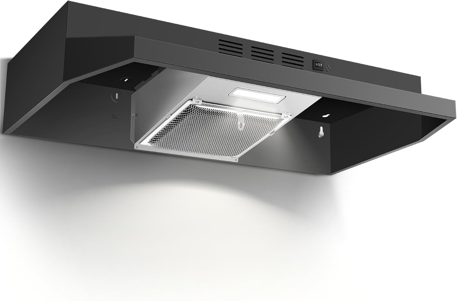 24 inch Under Cabinet Range Hood 280CFM Black Ducted/Ductless Kitchen Stove Vent with 2 Speed Fan LED Bulb