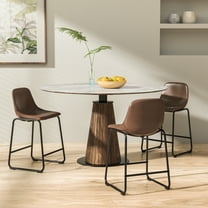 24 inch Upholstered Counter Height Bar Stools with Back in Brown, Set of 2
