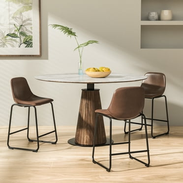 24 inch Upholstered Counter Height Bar Stools with Back in Brown, Set of 2