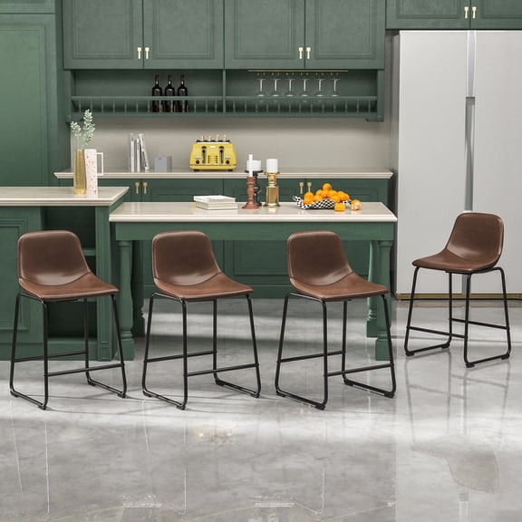 24 inch Upholstered Counter Height Bar Stools with Back in Brown, Set of 4