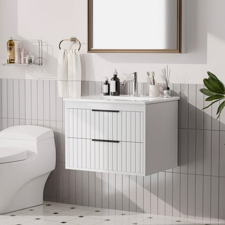 24-inch Floating Bathroom Vanity with Sink Combo, Complete Set with 4 Big Drawers and Modern Metal Handles for Ample Storage,White