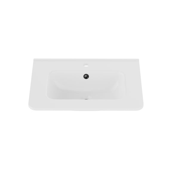 24 inch White Integrated Resin Bathroom Vanity Top with Single Sink, Seamless One-Piece Countertop and Rounded Front Corners