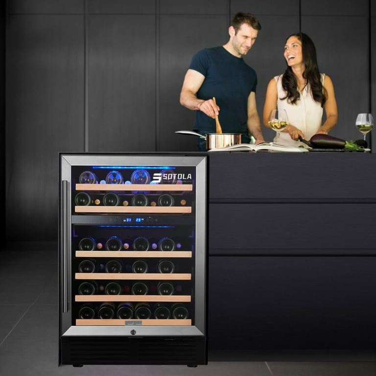 24 inch Wine Cooler Cabinet with Tempered Digital Temperature Memory Function Glass Door 46 Bottle Beverage Fridge Small Wine Cellar Mini Fridge with Quiet Operation Compressor Clear Glass Door Walmar...