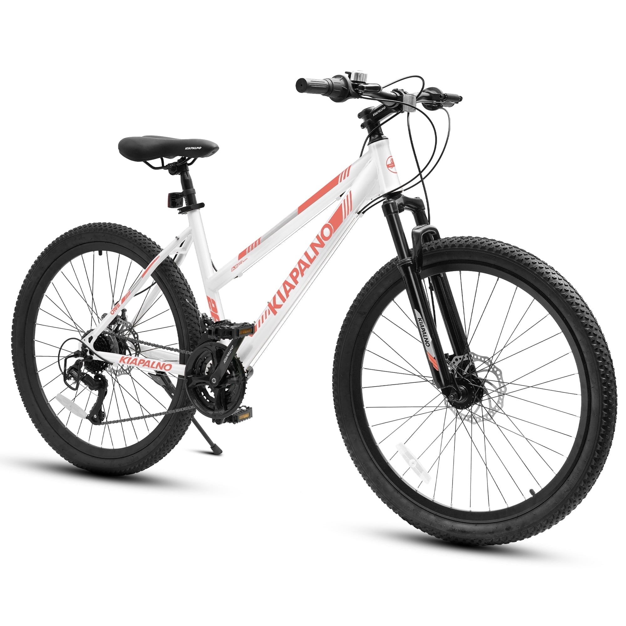 24 inch Women Mountain Bike, 21 Speeds Mountain Bicycle with Steel Frame, Dual Disc Brakes and 100mm Front Suspension, MTB Bike for Urban Trail Snow Commuter, White