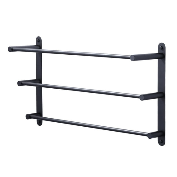 24 inch Wowow Matte Black 3-Tier Wall Mounted Towel Rack with Mounting Hardware in Stainless Steel