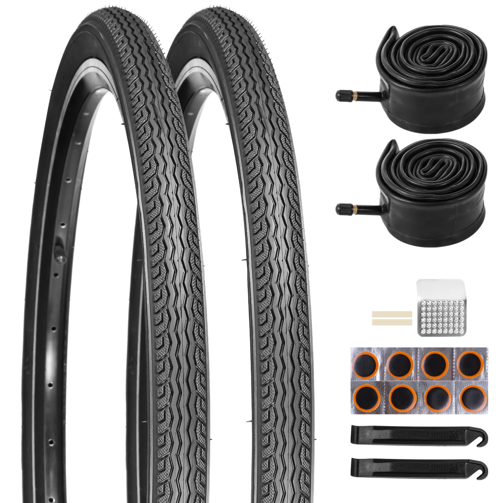 2 PCS 24x1.75 Bike Tire Set, City Road Bicycle Tires, Fast Rolling Rubber Replacement, Inner Tubes with Repair Kit, Smooth and Stable Upgrade for Urban Pavement and Park Path Cycling