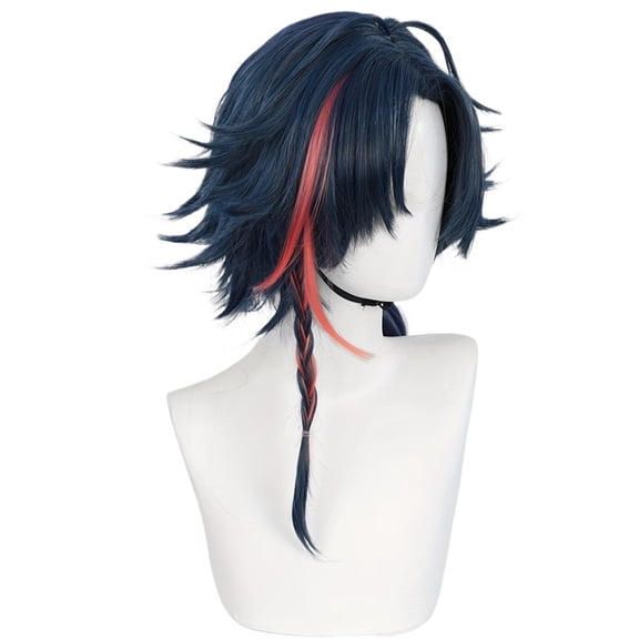 24-inch navy blue highlighted red brown reversed short cos wig with braided design high temperature silk fake hair synthetic hair wig suitable for men and can be used as daily wear