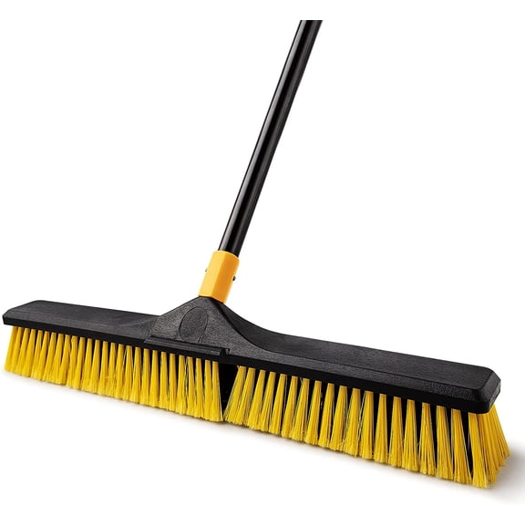 24-inch push broom brush, 65.3-inch long handle stiff bristle heavy-duty outdoor commercial broom, for cleaning bathroom kitchen terrace garage deck concrete wood stone tile floors
