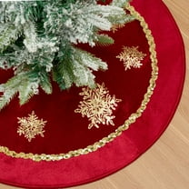 24 inches Velvet Christmas Tree Skirt Red Wine Gold Fur Plush Tree Skirt Luxury Xmas Skirts for Merry Christmas Party Vintage Holiday Decorations(Red with Gold Embroidered Snowflakes)