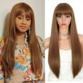 thumbnail image 1 of 24 inches Women's Silky Long Straight Light Brown Wig Heat Resistant Synthetic Wig With Bangs Hair Wig for Women Hair Extension Wigs Cosplay Wigs, 1 of 5