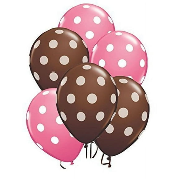 24 latex balloons- 12 brown and 12 pink polka dot balloons