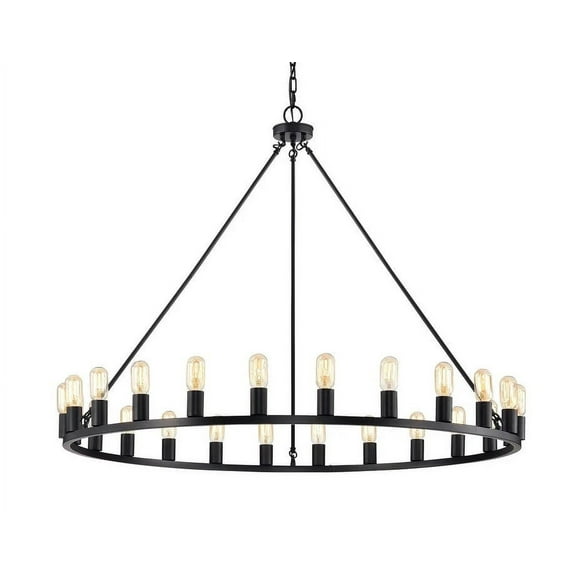 24-light Wagon Wheel Chandelier - 48-inch - Matte Black