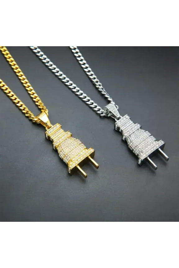 24"men's stainless steel electric thickened plug pendant necklace chain New