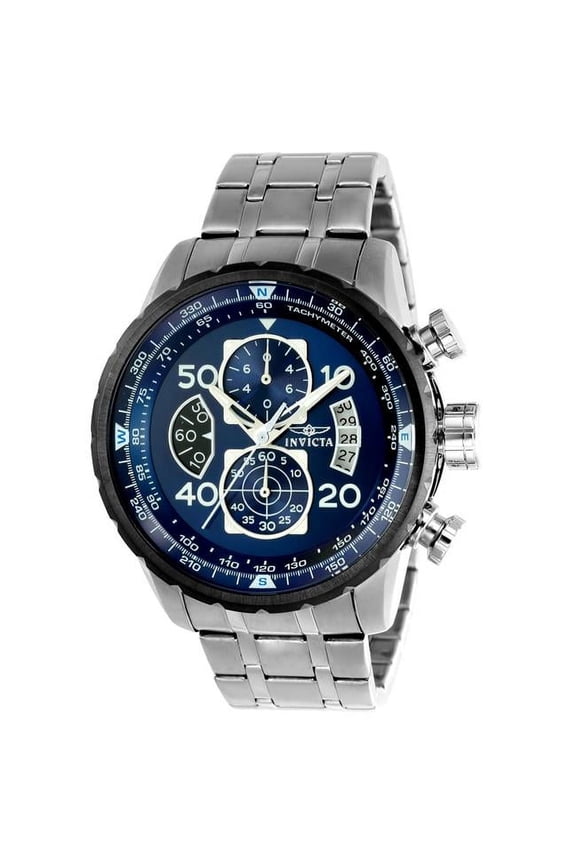 24 mm Mens Aviator Quartz Multifunction Blue Dial Watch