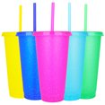 thumbnail image 1 of 24 oz 5-Pack Glitter Cups with Lids and Straws, Reusable Plastic Cups for Cold Drinks Tumbler with Straw and Lid, Great for Parties, Iced Coffee, Juices, Smoothies, 1 of 5