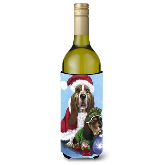 24 oz Basset Hound Santa Christmas Wine Bottle Hugger