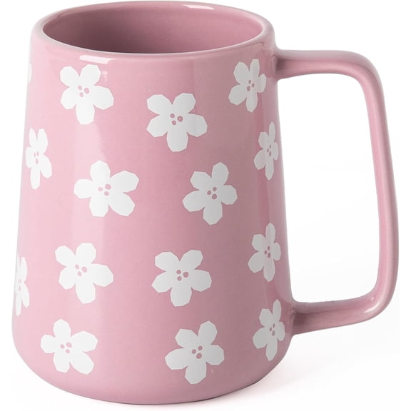 24 oz Ceramic Coffee Mug, Extra Large Pottery Tea Cup with Floral Pattern, Wide Bottom, Large Handle, Microwave & Dishwasher Safe for Office/Home