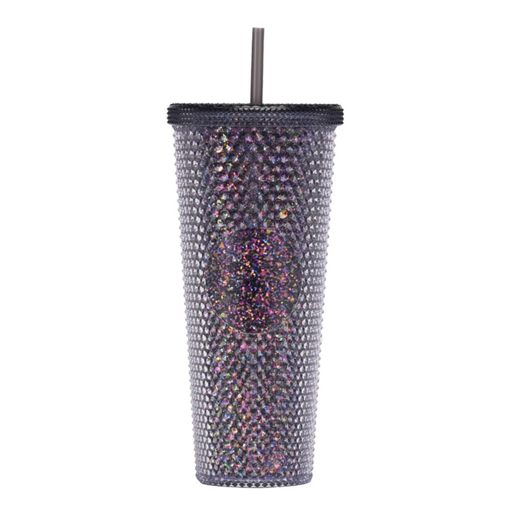 24 oz Double Wall Plastic Matte Studded Tumbler with Lid and Straw