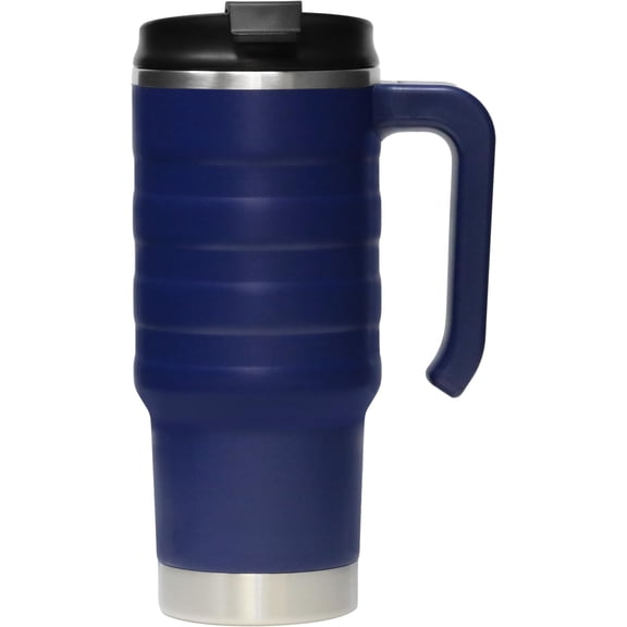 24 oz Insulated Travel Mug - Stainless Coffee Cup with Spill-Proof Flip Lid & Handle - Hot/Cold Tumbler - Marine