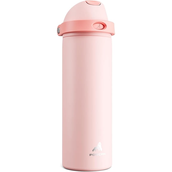 24 oz Insulated Water Bottle for Sports: 2-in-1 Lid with Push-Button Spout & Quick-Flip Straw, Leakproof, Car Cupholder Friendly, Stainless Steel for Gym, School, Travel (Cotton Candy)