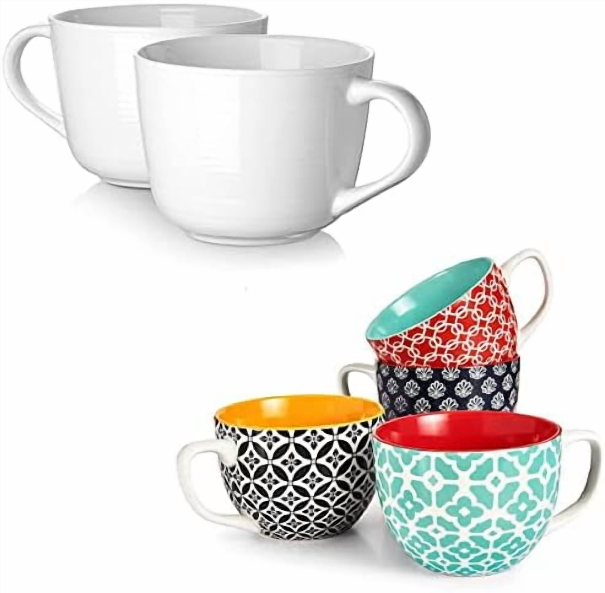 30 Oz Coffee Mugs MECOWON Set Of 2  Large Soup, Cereal & Salad Bowls,  Microwave & Dishwasher Safe (Blue) 30 Oz Porcelain Coffee Mugs
