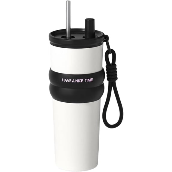 24 oz Stainless Steel Tumbler with Lid and Straw Insulated Water Bottle Leak Proof for Hot and Cold Portable Travel Coffee Mug Reusable Coffee Cup White