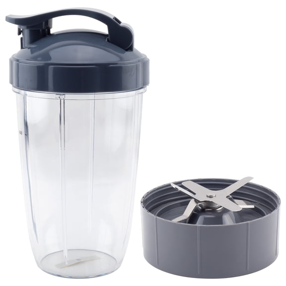 24 oz Tall Cup with Handled Lip Ring, Flip Top To-Go Lid and Extractor Blade Replacement Part Compatible with NutriBullet NB-101B NB-101S NB-201