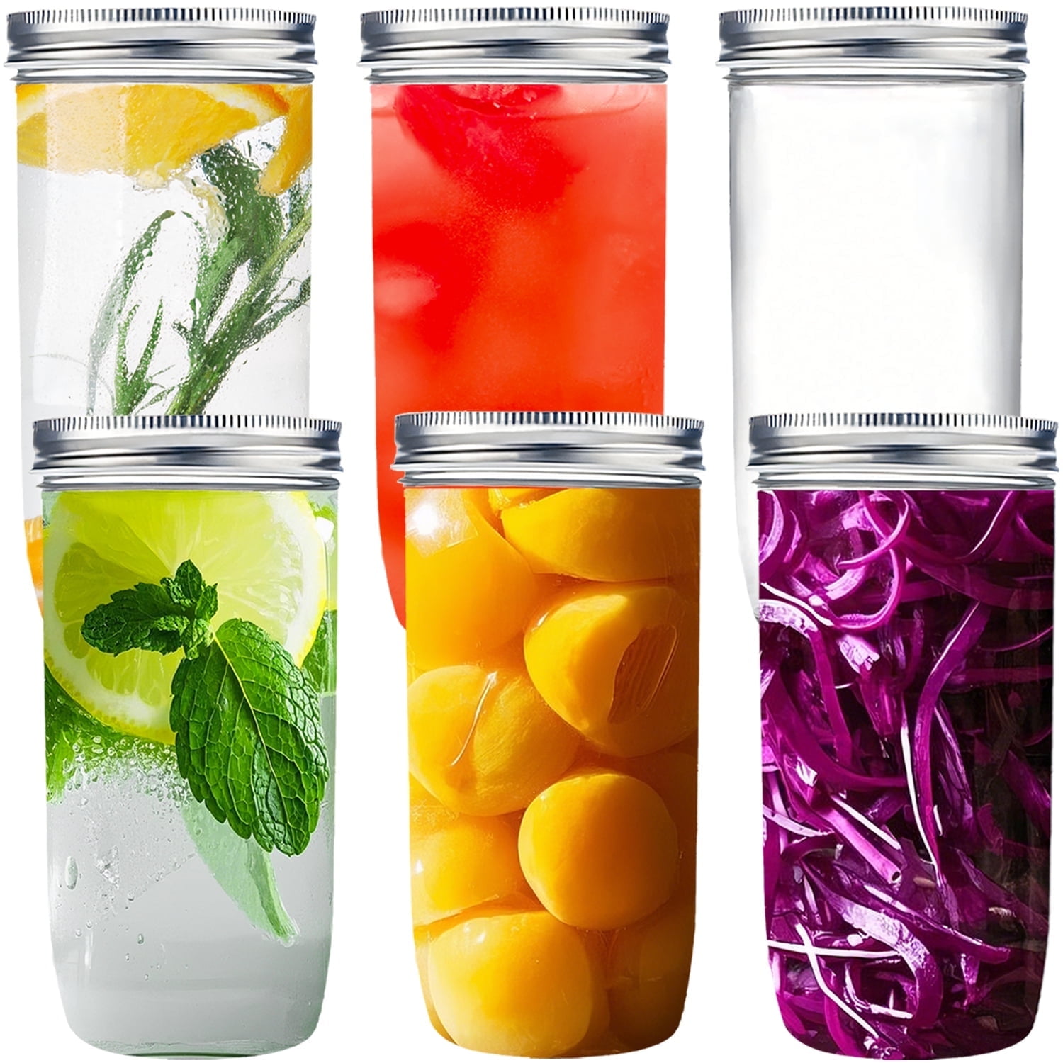 24 oz Tall Mason Jars,6 Pack 24oz Mason Jar with lids Wide Mouth,Tall ...