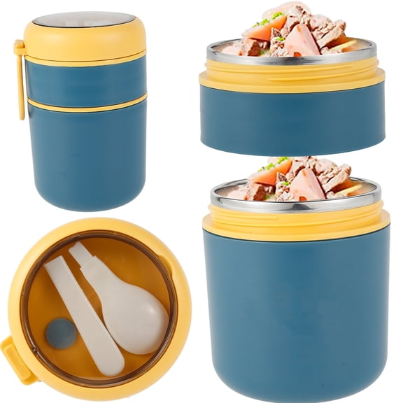 24 oz Vacuum Insulated Food Jar with Foldable Spoon Stainless Steel Thermal Food Container Food Thermos(Blue)