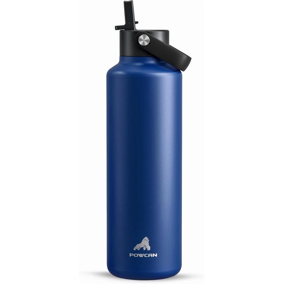 24 oz Water Bottle Insulated for Office: BPA-Free, Leakproof Lid with Straw, Lightweight, Flex Cap, Stainless Steel Insulated Flask for Trekking, Men, Commute, Worker, Walking, Cycling (Deepsea Blue)