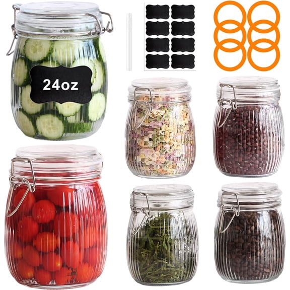 24 oz Wide Mouth Mason Jars with Airtight ,6 Pack Clear Glass Storage Containers,Canning Jar for Storing,Fermenting,Pickling