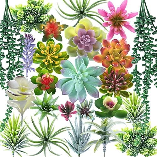 24 pACK aRTIFICIAL sUCCULENTS uNPOTTED sUCCULENTS pLANTS aRTIFICIAL fAKE sUCCULENTS hANGING sTRING OF pEARLS sMALL aLOE cACTUS pLANTS FOR iNDOOR AND oUTDOOR hOME oFFICE gARDEN dECORATION