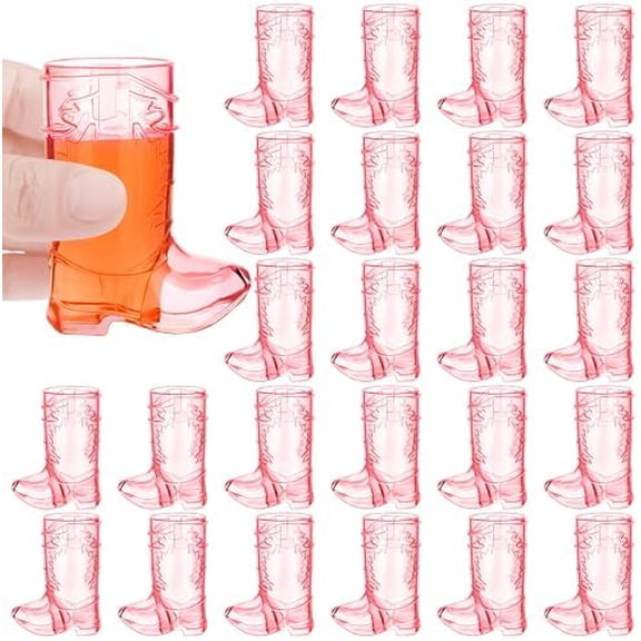 24 pIECES mINI pLASTIC cOWBOY bOOT gLASSES 1 oUNCE wESTERN pLASTIC bEER mUGS rEUSABLE cOWBOY bOOT cUPS FOR cOWBOY cOWGIRL pARTY bACHELORETTE pARTY dECORATION sUPPLIES, pINK