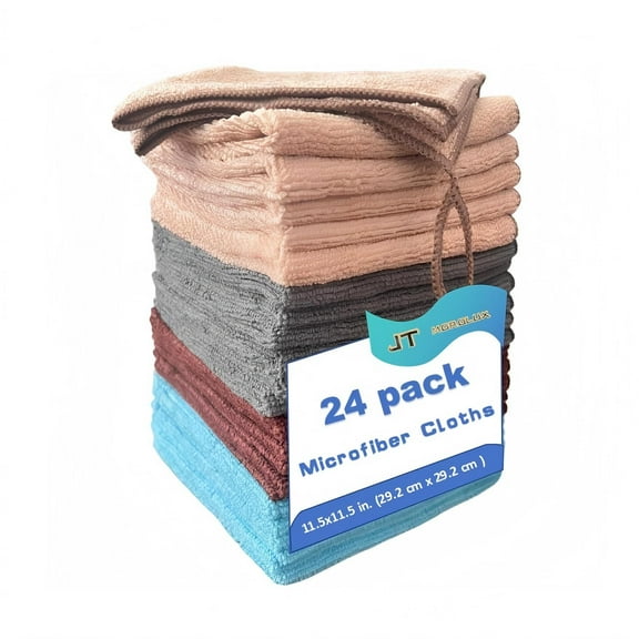 24 pack 12 x 12" Microfiber Household Cleaning Cloths - Multi-Purpose, Machine Washable, Absorbent Towels for Kitchen, Car, Home Appliances