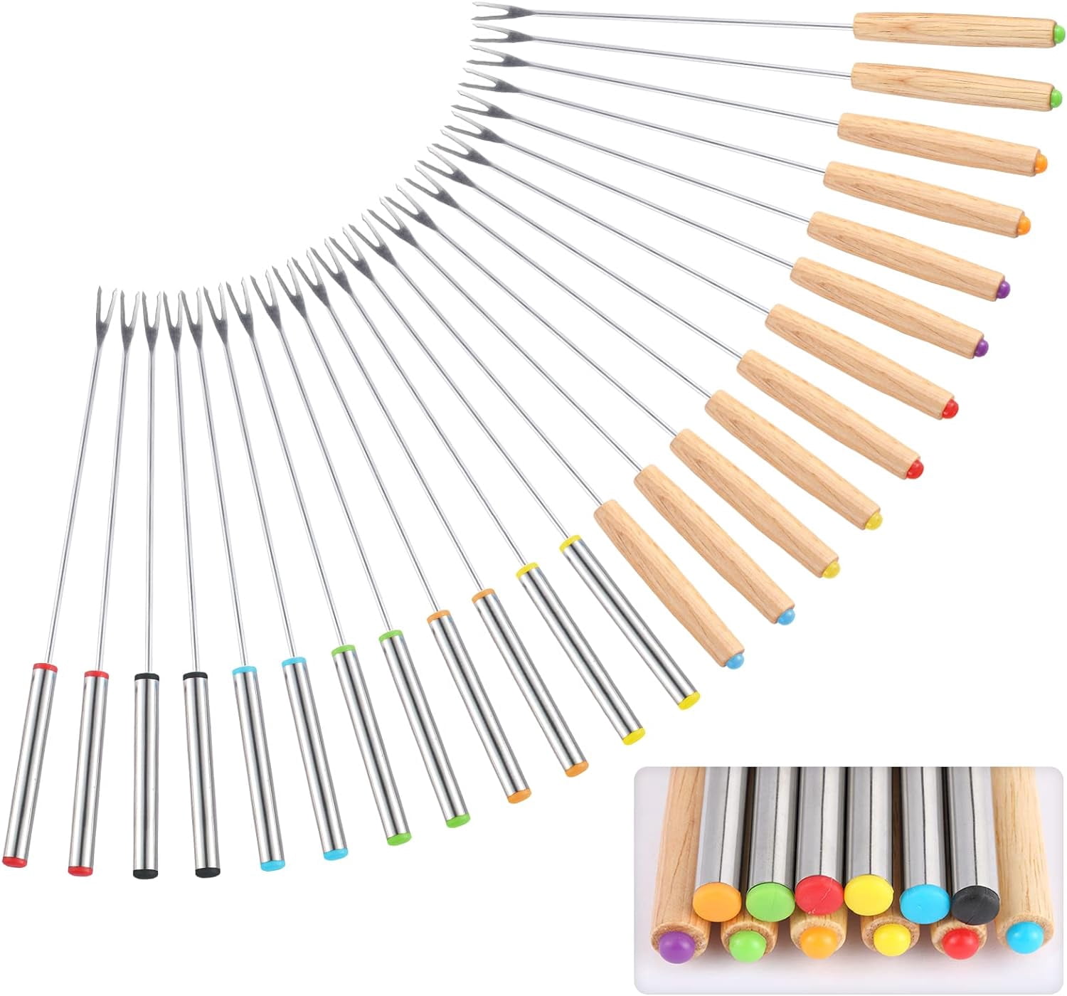 Stainless Steel Fondue Forks Sticks: 12pcs Smores Sticks Fork With Heat Resistant Long Handle For Roast Meat Chocolate Marshmallows 24cm - View #10