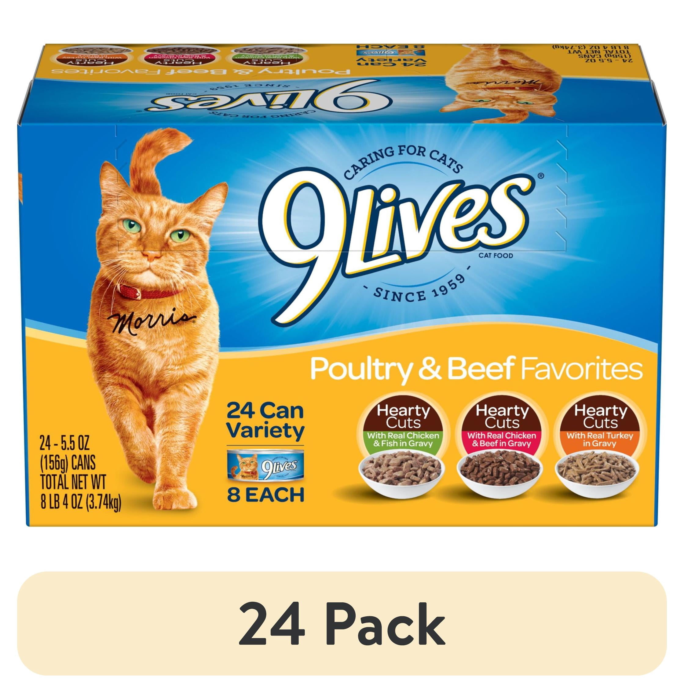 (24 pack) 9Lives Poultry and Beef Favorites Variety Pack Wet Cat Food, 5.5-Ounce Can, 24 Count