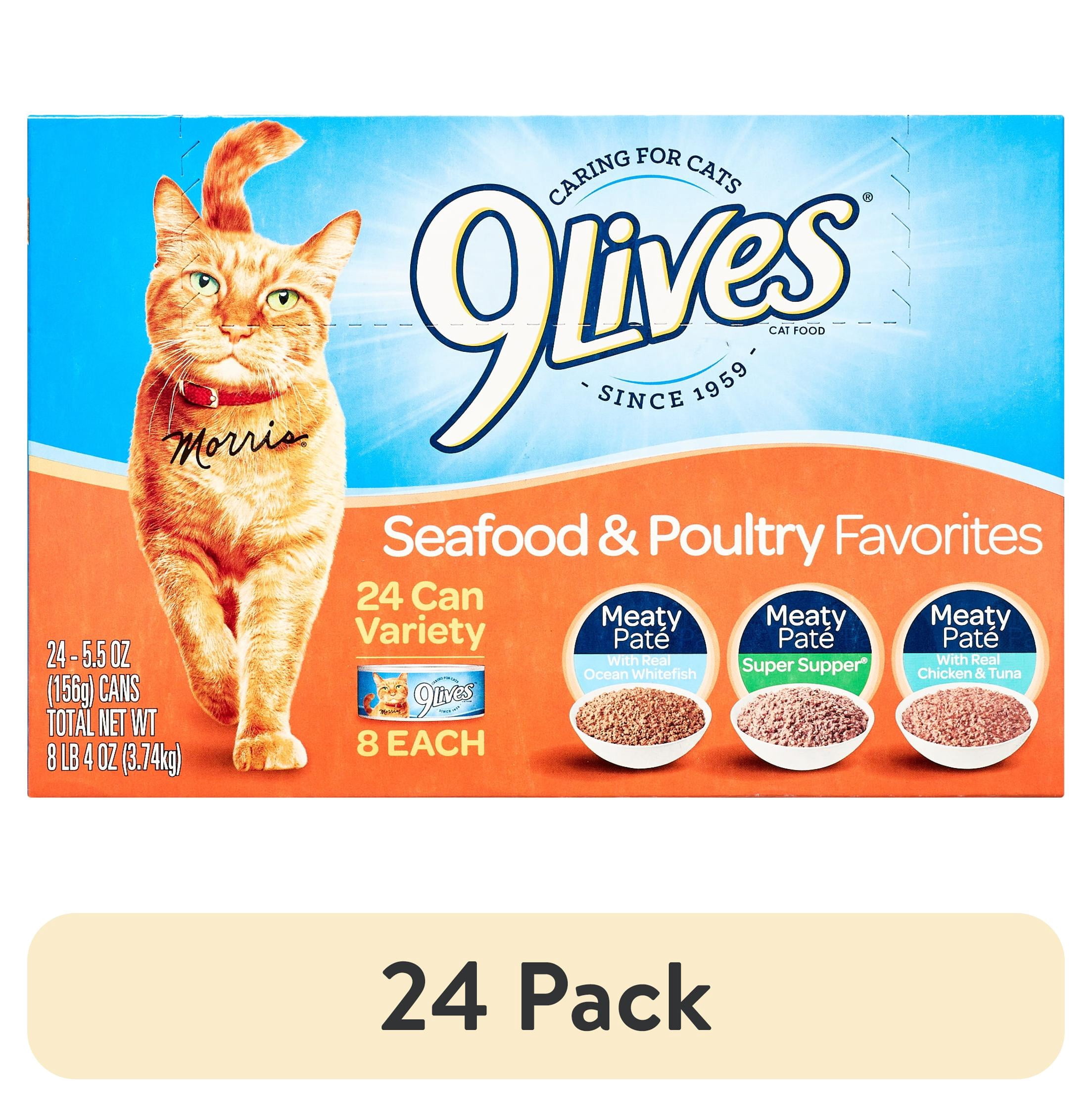 (24 pack) 9Lives Seafood and Poultry Favorites Variety Pack Wet Cat Food, 24 5.5-Ounce Cans