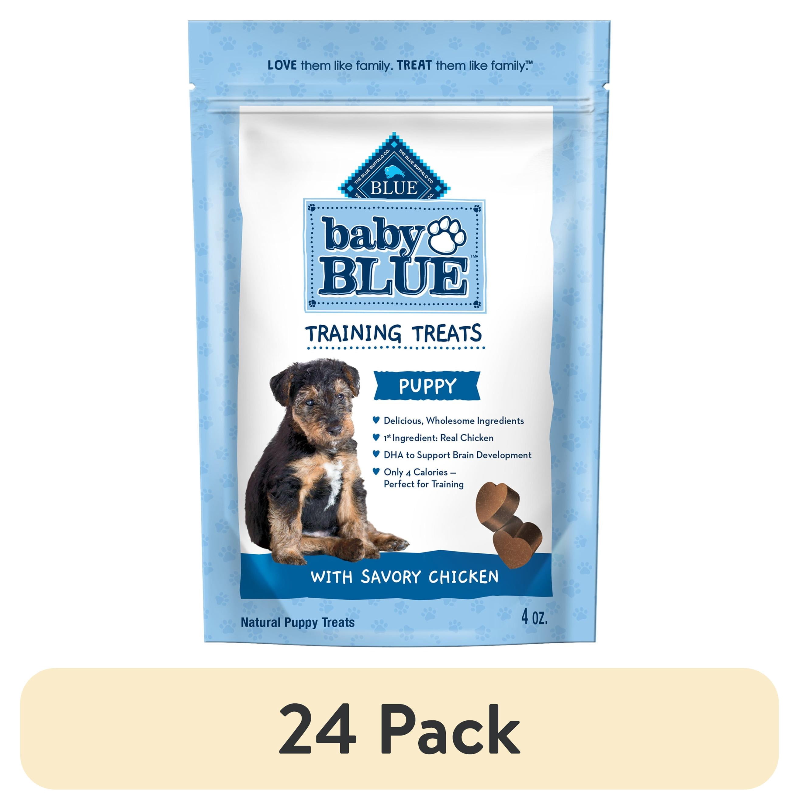 (24 pack) Blue Buffalo Baby BLUE Puppy Training Treats for Dogs with DHA, Savory Chicken, 4-oz. Bag