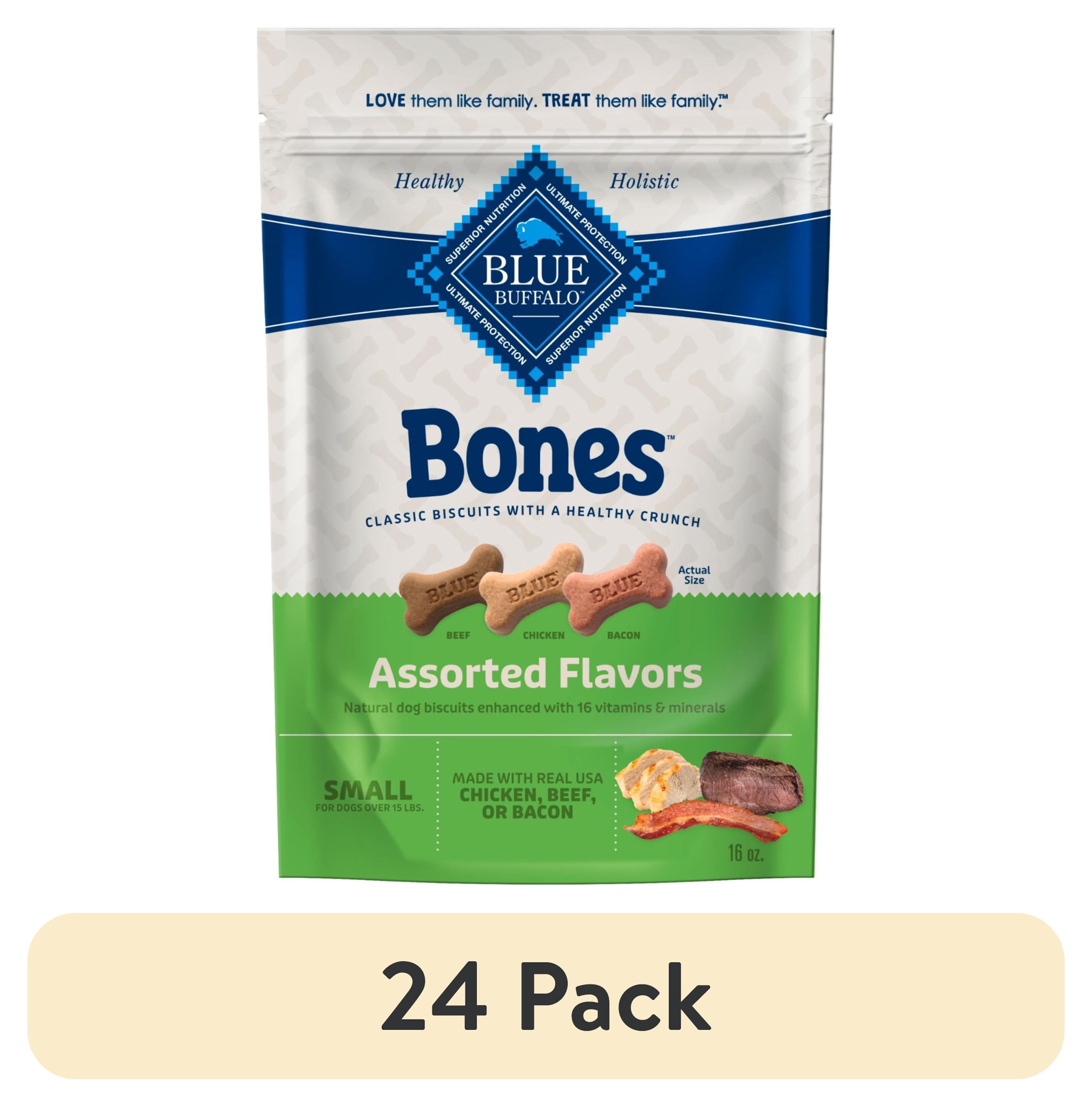 (24 pack) Blue Buffalo Bones Natural Dog Treats, Small Dog Biscuits, Assorted Flavors, 16-oz. Bag