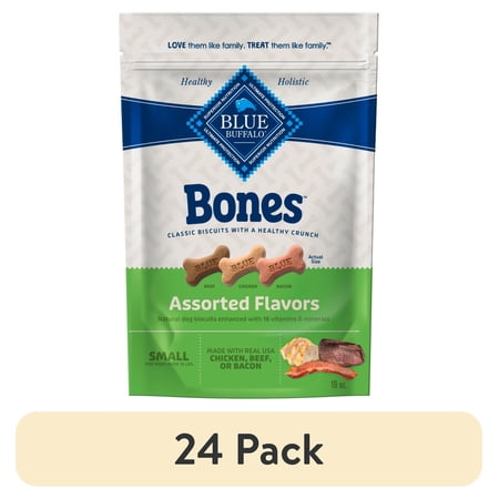 (24 pack) Blue Buffalo Bones Natural Dog Treats, Small Dog Biscuits, Assorted Flavors, 16-oz. Bag