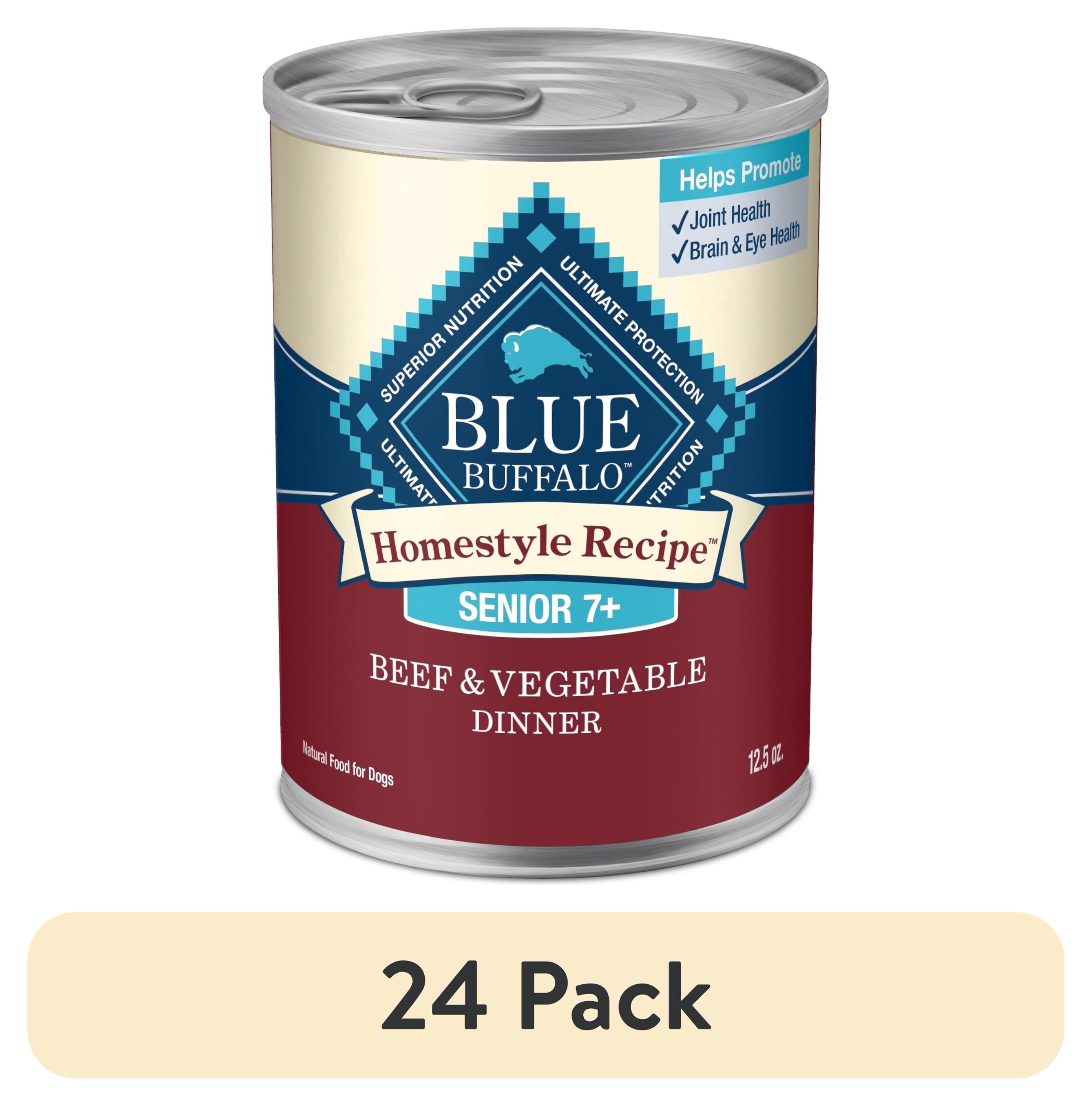 (24 pack) Blue Buffalo Homestyle Recipe Beef Dinner Wet Dog Food for Senior Dogs, 12.5-oz. Can