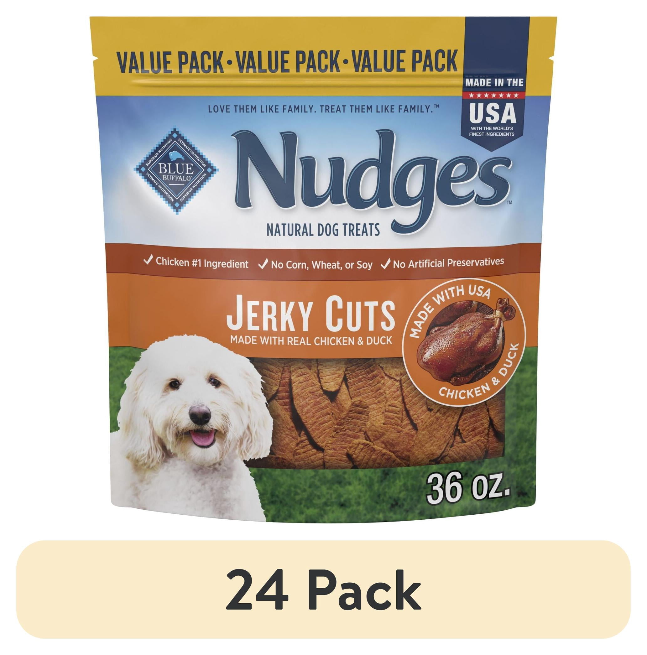 (24 pack) Blue Buffalo Nudges Jerky Cuts Dog Treats Made with Real Chicken & Duck, 36-oz. Bag