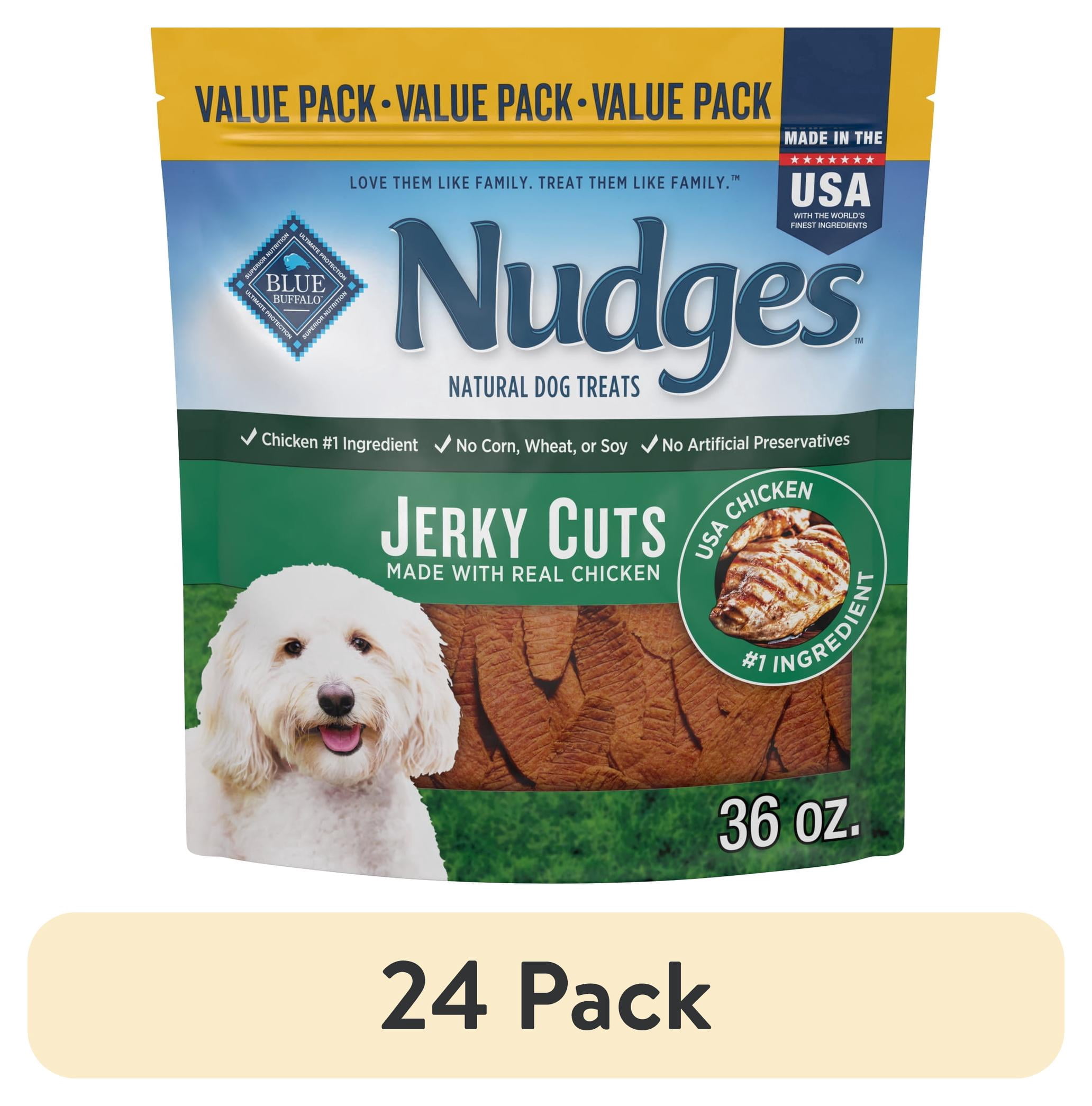(24 pack) Blue Buffalo Nudges Jerky Cuts Natural Dog Treats Chicken 36 OZ Bag
