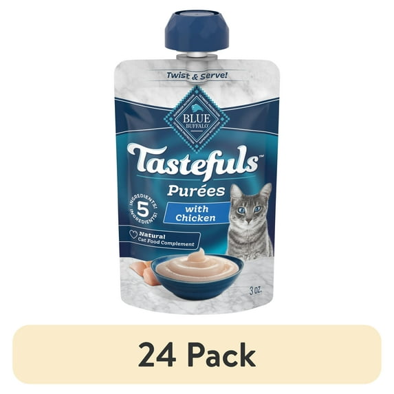 (24 pack) Blue Buffalo Tastefuls Adult Natural Wet Cat Food Purées Pouch Chicken