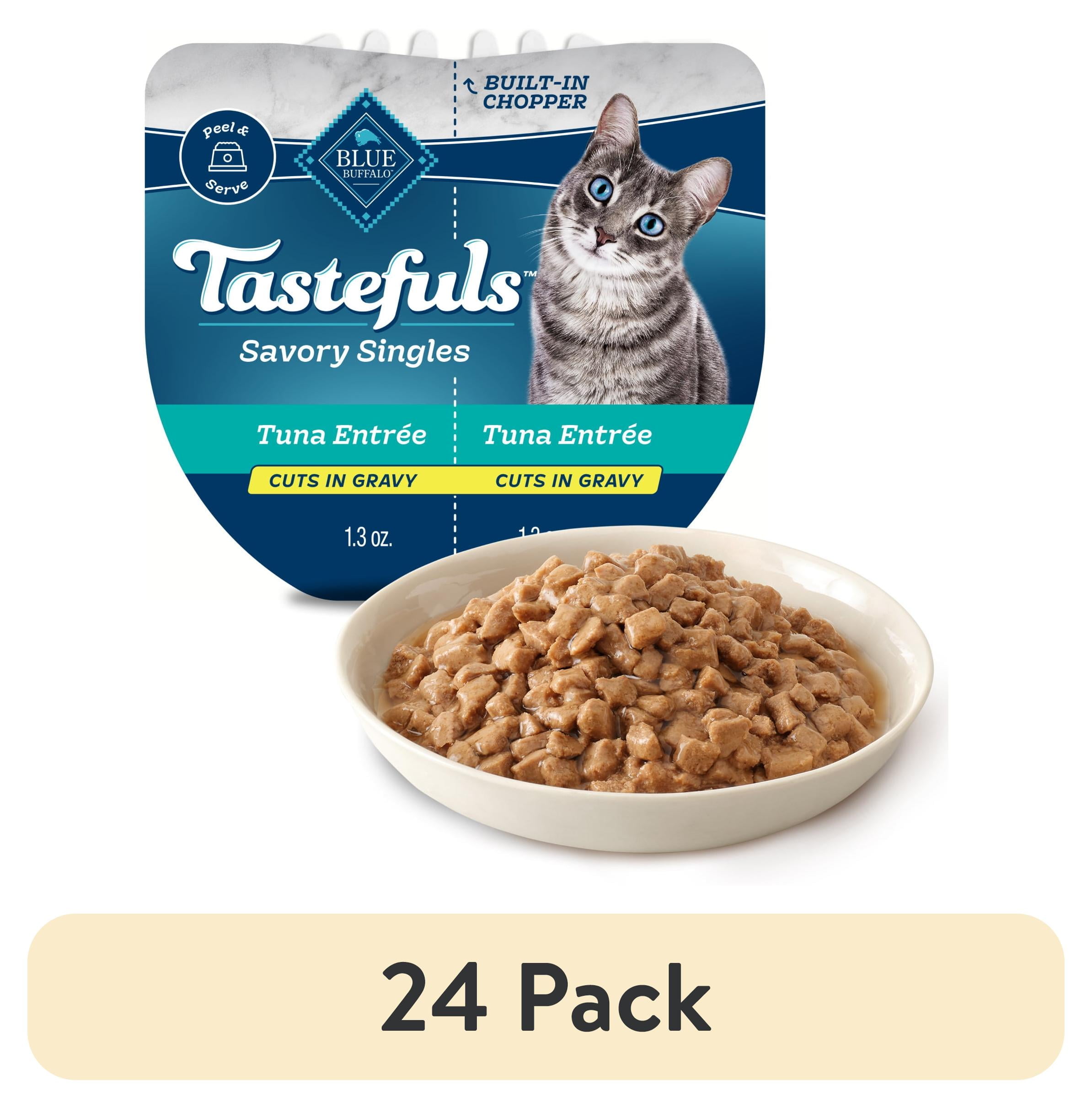 (24 pack) Blue Buffalo Tastefuls Savory Singles Wet Cat Food Paté, 2.6-oz. Twin Pack, Tuna