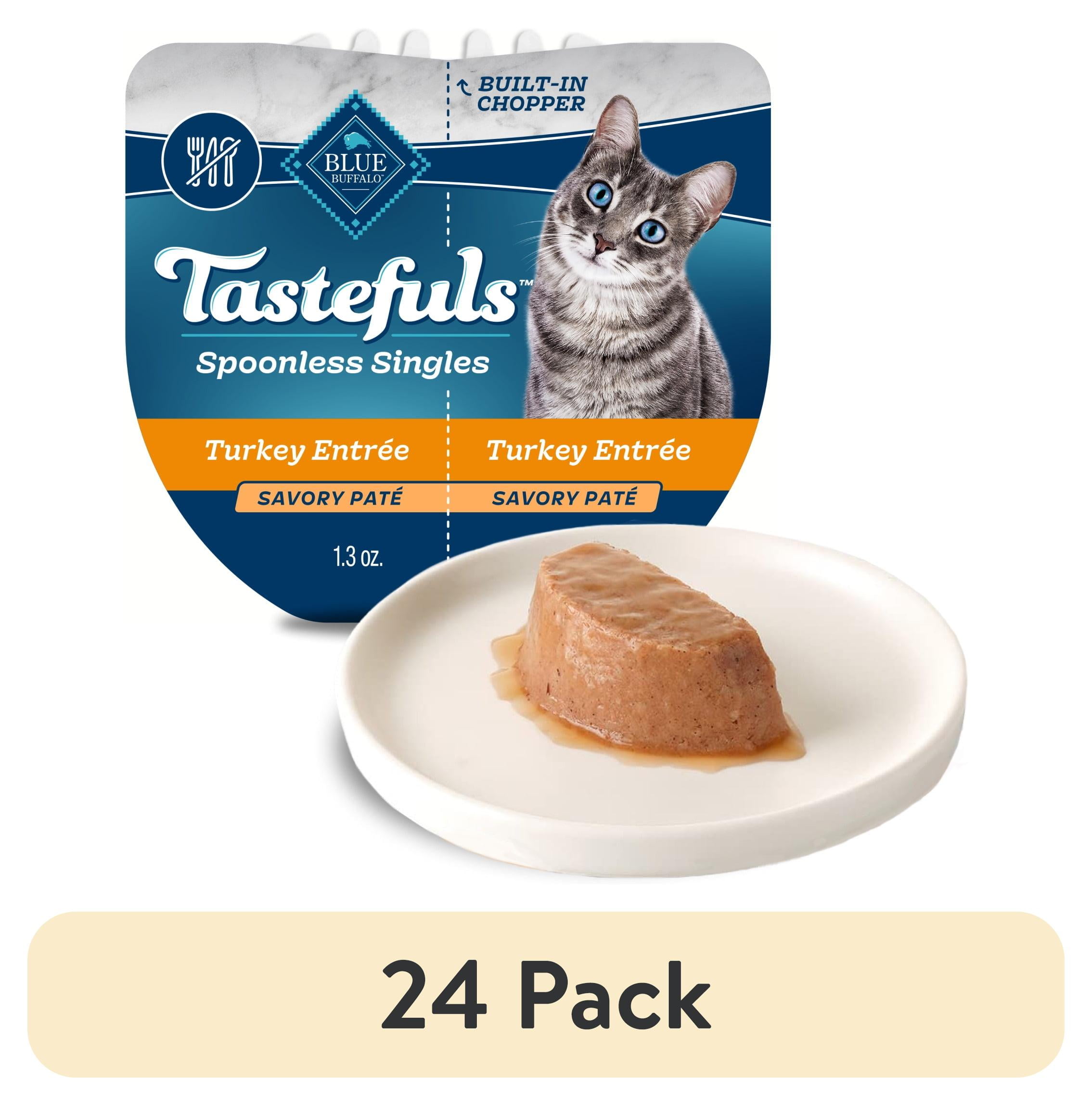 (24 pack) Blue Buffalo Tastefuls Spoonless Singles Turkey Pate Wet Cat Food for Adult Cats, 2.6-oz Twin-Pack Tray