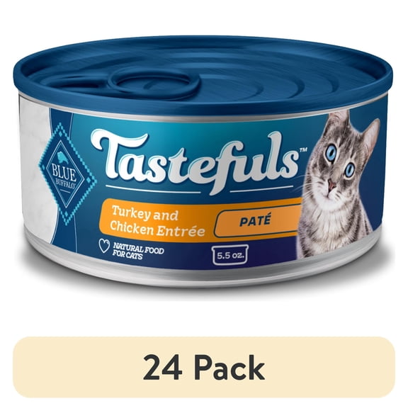 (24 pack) Blue Buffalo Tastefuls Wet Cat Food Paté, Turkey and Chicken, 5.5-oz. Can